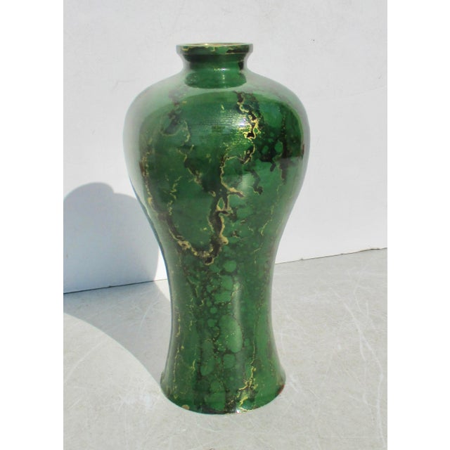 Bronze Meiping shape Enameled Vase. Classic enamel marbled green and gold veined vase. Thick walls and heavy bottom the...