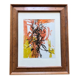 1960’s Original Abstract Mid Century Figure Wood Block Print For Sale
