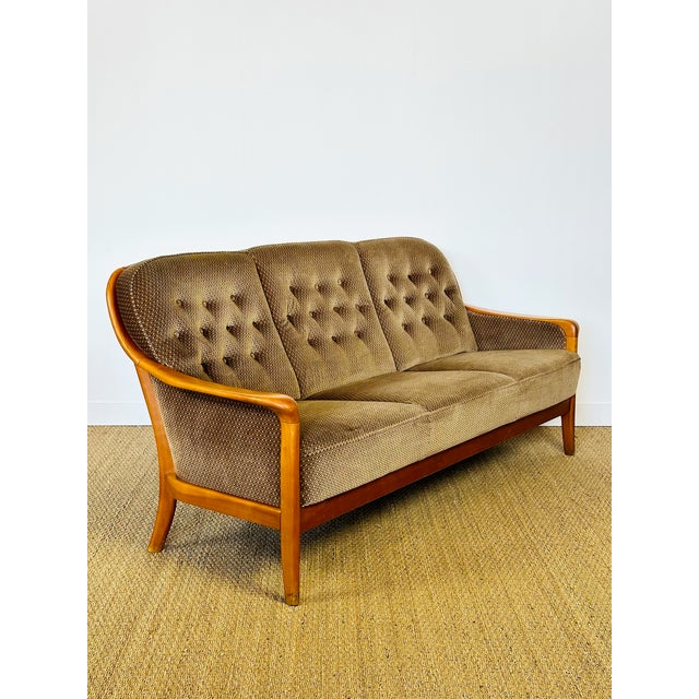 1960s Vintage Scandinavian Three-Seater Velvet Sofa, 1960 For Sale - Image 5 of 16
