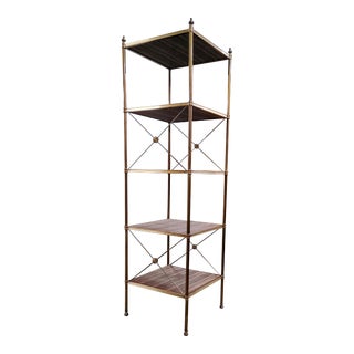 Baker Furniture Empire Style Gold Inlay Shelves Brass Etagere/Bookcase For Sale