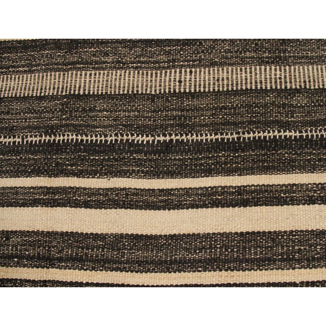 Modern Persian Kilim Rug With Black And Brown Stripes On Ivory