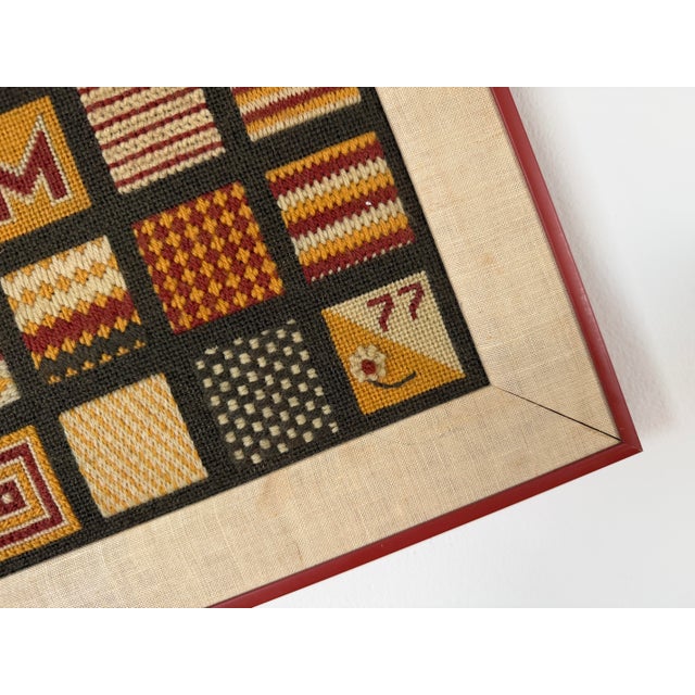 1970s Vintage Geometric Hand Embroidered Needlepoint Textile Wall Art, Framed For Sale - Image 10 of 12