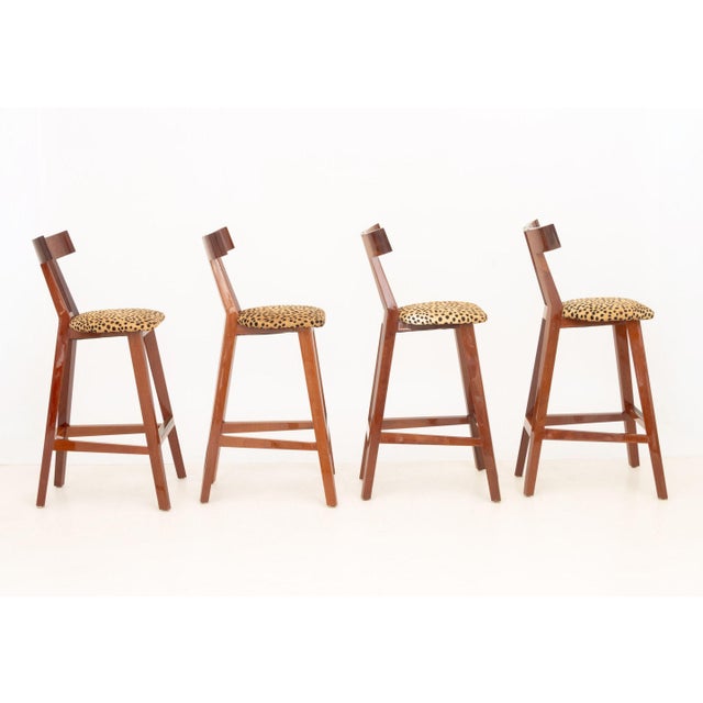 Mid-Century Modern Leopard Print Upholstered Stools, 4 For Sale - Image 4 of 6