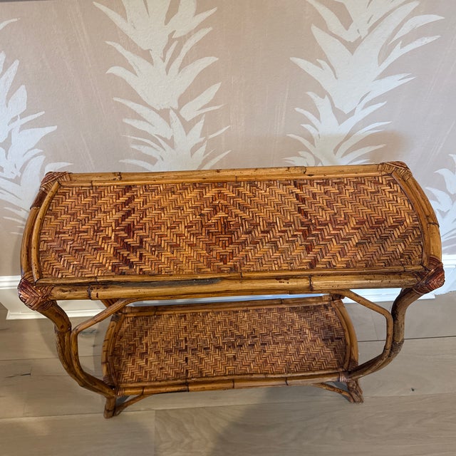 Vintage Rattan and Bamboo Console Table With Curved Legs For Sale - Image 4 of 10
