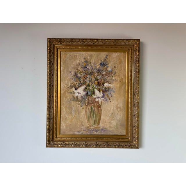 Abstract 1980s Vintage Impressionist Bouquet- Still Life Floral Oil Painting by Jennifer For Sale - Image 3 of 12