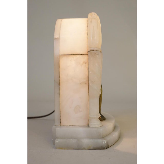 1920s Rare French Art Nouveau J. B. Hirsch Carved Alabaster Marble Bronze Table Lamp For Sale - Image 9 of 13
