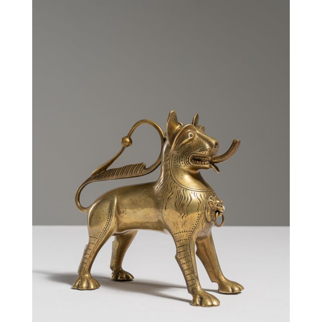 19th Century Brass Lion Aquamanile Oil Lamp For Sale - Image 12 of 15