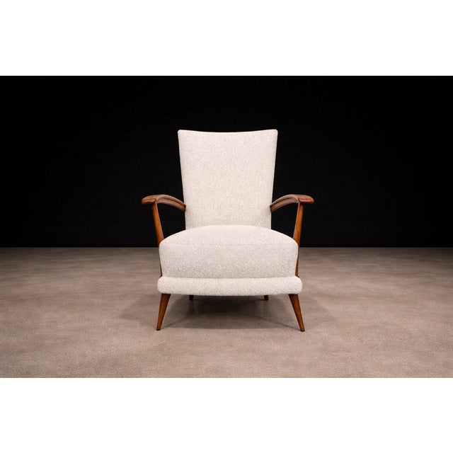 Mid-Century Modern Armchair in Caviuna wood, Leather and Bouclé, Giuseppe Scapinelli, 1950s - Lot 210A For Sale - Image 3 of 12