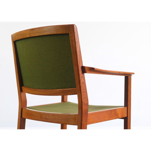 Skaraborgs Skaraborgs Mobelindustri Teak and Original Green Knit Fabric Arm Chairs Captain's Chairs - a Pair For Sale - Image 4 of 7