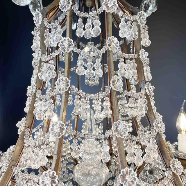 Italian Beaded Crystal 10-Light Dining Room Chandelier, 1950s For Sale - Image 14 of 15