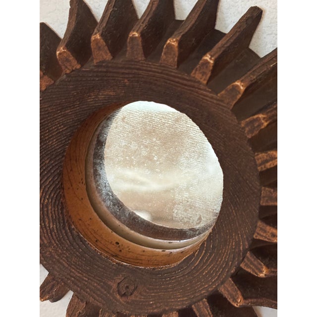 Antique Petite Scale Wooden Cog Mirror / Rustic Petite Scale Sunburst Mirror - Early 20th Century (Attributed) For Sale - Image 16 of 16