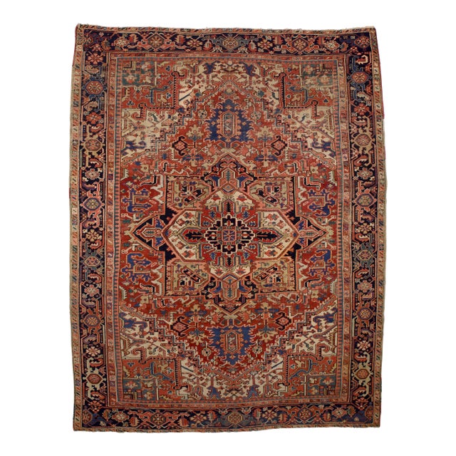 Antique Persian Heriz Rug 8'6" X 11’1" For Sale