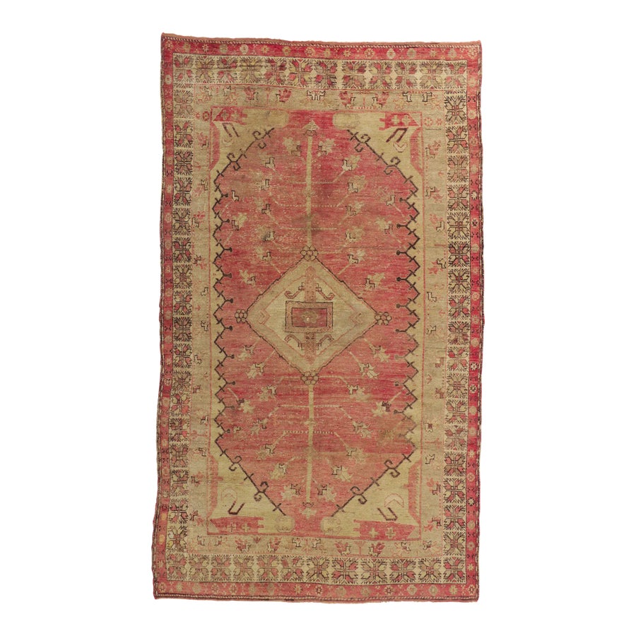 Distressed Vintage Turkish Oushak Rug - 05'04 X 09'03 | Chairish