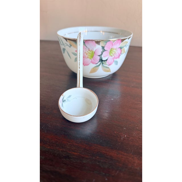 Antique, Early 20th Century Noritake Japan Azalea Porcelain Mayonnaise Dish With Nippon Ladle For Sale In New York - Image 6 of 10