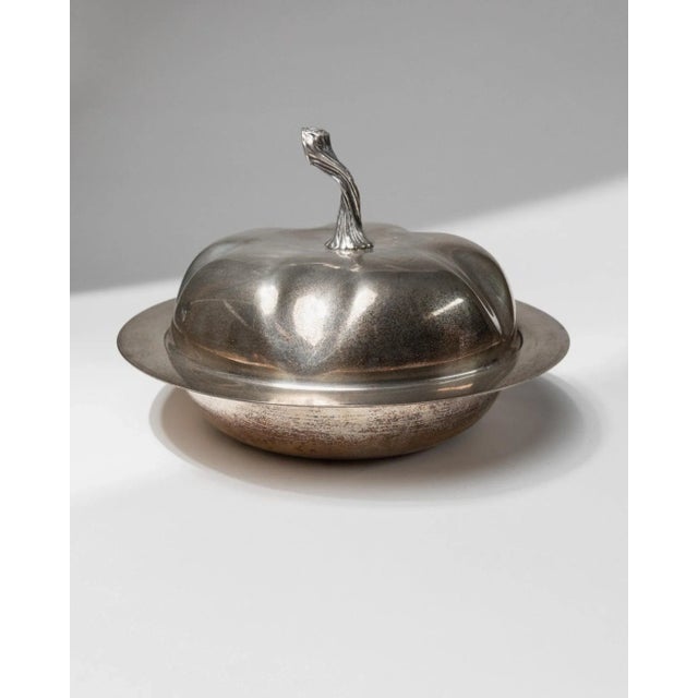 Metal Vintage Silver-Plated Pumpkin Bowl with Lid, 1940s For Sale - Image 7 of 11