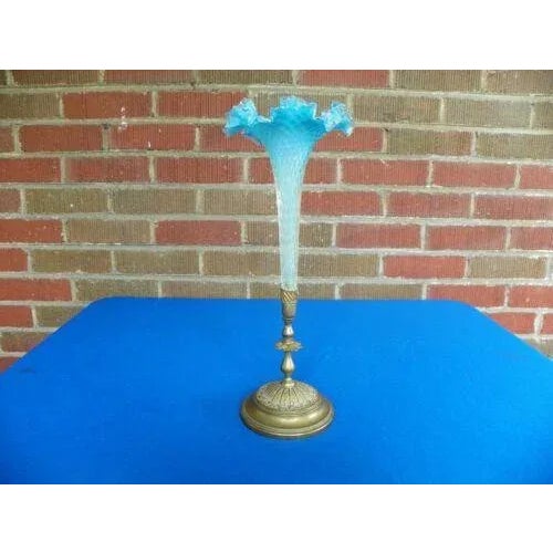 Antique French Diamond Quilted Trumpet Vase For Sale - Image 4 of 8