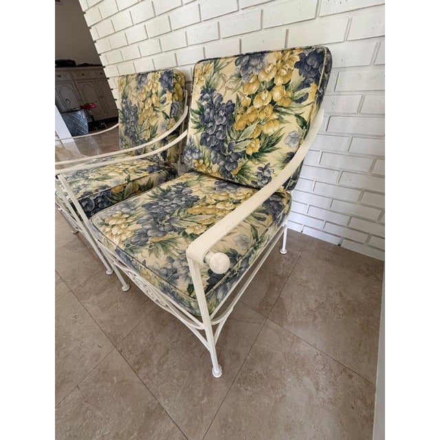 Metal 1970s Palm Beach Regency Wrought Iron Patio Set - Sofa and 2 Arm Chairs For Sale - Image 7 of 17