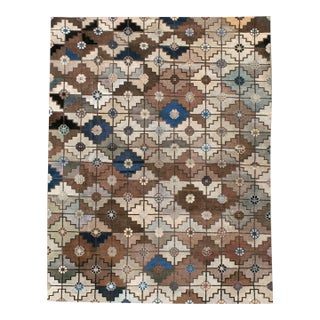 Galerie Shabab Collection Early 20th Century Handmade Mongolian Art Deco Style Room Size Carpet in Neutral For Sale