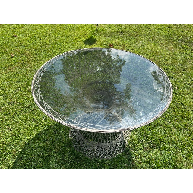 American Vintage Glass Top Fiberglass Patio Table For Sale - Image 3 of 4