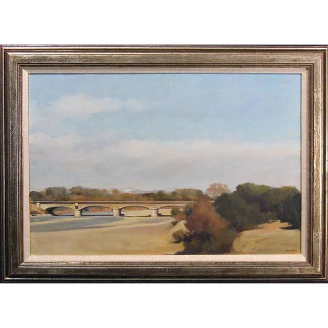1970s "Le Pont D'Aygues" French Landscape Oil Painting by Jean-Pierre Stauffer, Framed For Sale - Image 4 of 4