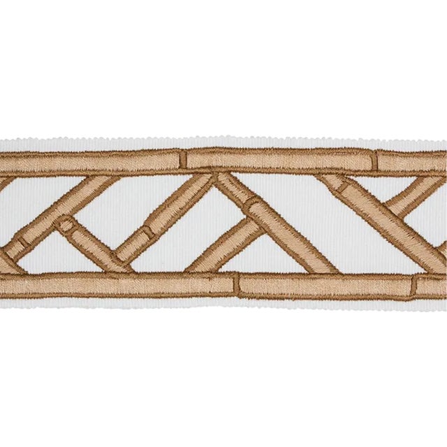 Schumacher X David Kaihoi Bamboo Trellis Tape in Sesame For Sale