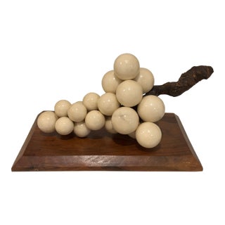Large Scale Mid-Century Italian Stone Grape Cluster Sculpture Mounted to Wood Base For Sale