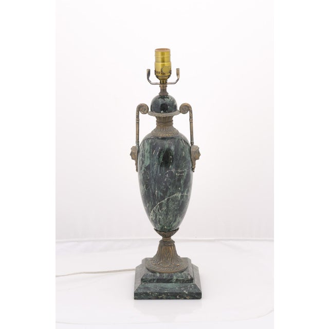 Early 20th Century Louis XVI Verde Antico Marble & Bronze Lamp France - a Pair For Sale In Atlanta - Image 6 of 9