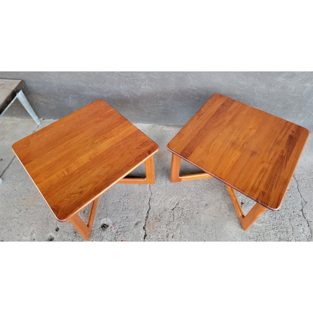 Solid Teak Danish Modern Square End or Side Tables With X Base - A Pair For Sale - Image 4 of 13