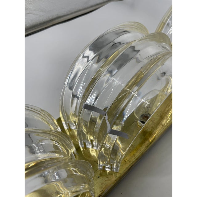 Mid-Century Modern Midcentury Modern Brass & Stacked Lucite Three Light Wall Sconces - a Pair For Sale - Image 3 of 12