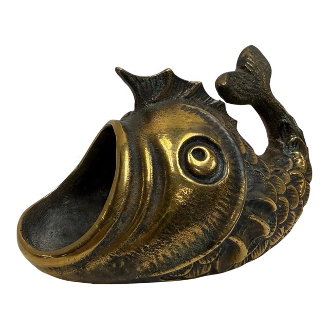 Stamped Vintage Walter Bosse Mid-Century Brass Fish Ashtray Catchall For Sale