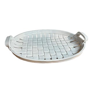 White Ceramic Basketweave Woven Tray For Sale