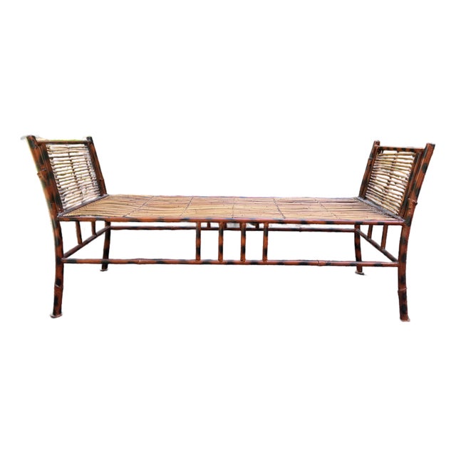 Unique Bench in Bamboo and Tortoise Shell Finished Iron For Sale