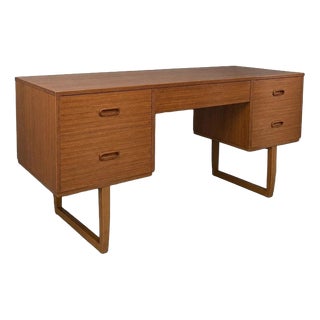 Mid-Century Teak Desk with Sleigh Legs For Sale