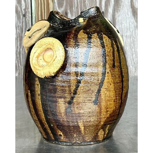 Vintage Boho Original Studio Pottery Drip Glaze Vase For Sale - Image 11 of 12