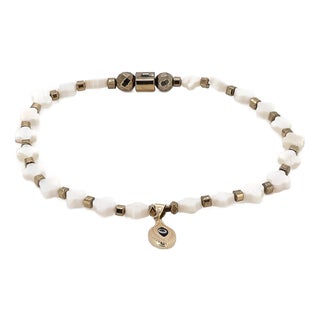 Clover Pearl Beaded Gold Evil Eye Charm Anklet For Sale