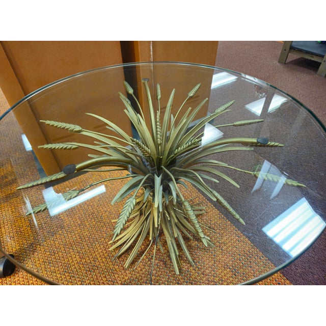 Vintage 1960s Wheat Coffee Table with Thick Glass Top – 65" Diameter Vintage 1960s wheat coffee table in good overall...