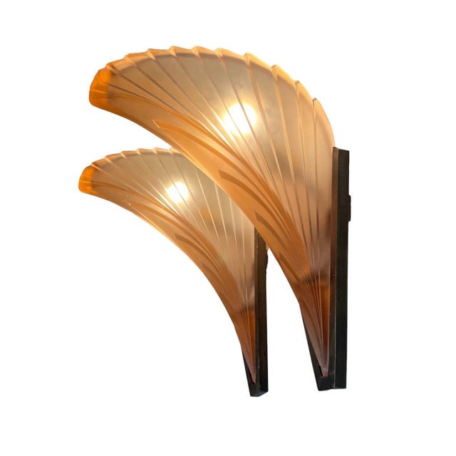 Metal Art Deco French Geometric Frosted Glass Wall Sconces, 1930s, Set of 2 For Sale - Image 7 of 18