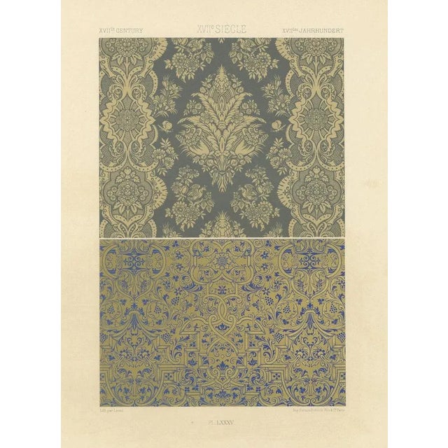 After Racinet, French Wallpaper and Textile Patterns with Damask and Scroll Motifs, 1869, Lithograph For Sale - Image 5 of 11