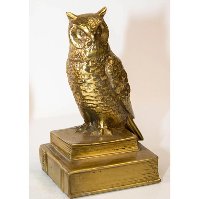 Brass Vintage Cast Brass Owl Figurine Sculpture Bookends Mid-Century Modern 1950's For Sale - Image 8 of 13