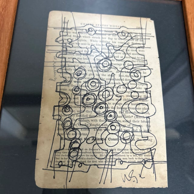 Abstract Two Contemporary Original Wayne Cunningham Abstract Marker Drawings on Vintage Book Paper- Set of Two For Sale - Image 3 of 4