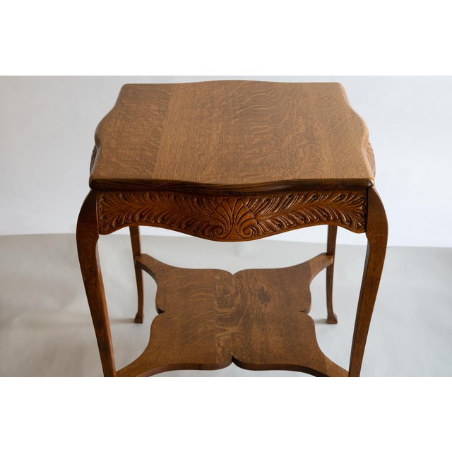 Wood Antique Victorian Oak Side Parlor Table With Lovely Legs and Unique Shape For Sale - Image 7 of 9