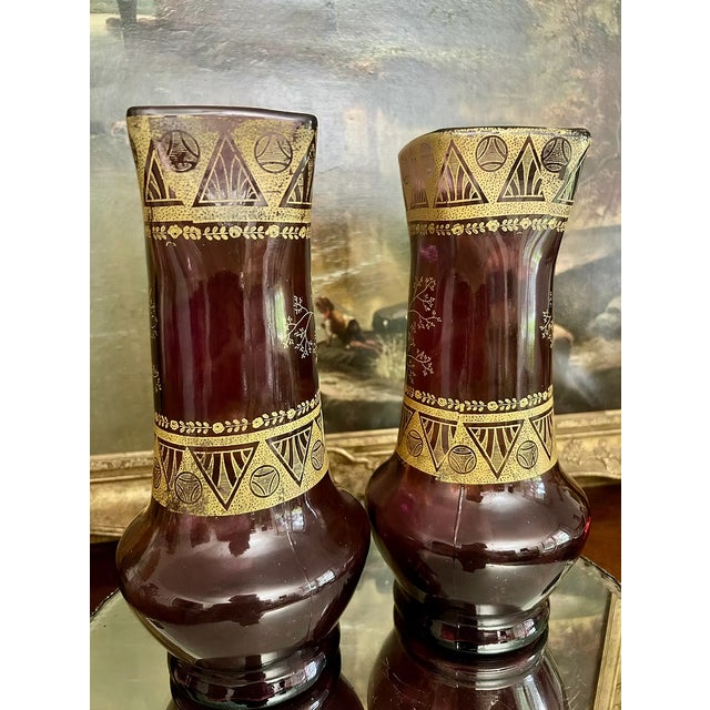 Pair of Antique Mont Joye Legras Amethyst Art Glass Vases For Sale - Image 4 of 8