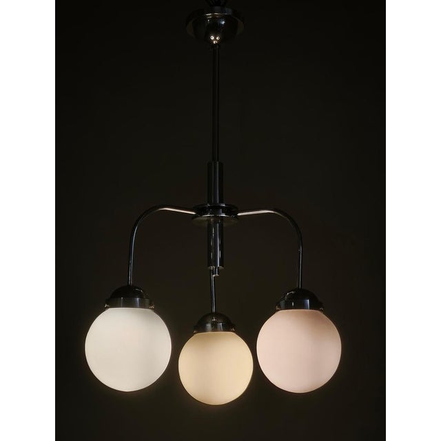 1940s Czech Bauhaus Chandelier with Opaline Glass Globes, 1940s For Sale - Image 5 of 17