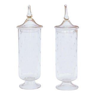 Pair of English 1900s Edwardian Period Tall Lidded Jars with Petite Star Motifs For Sale