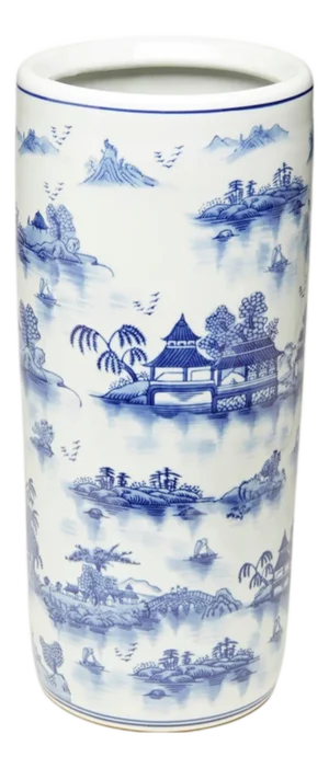 Blue and White Willow Chinoiserie Umbrella Stand