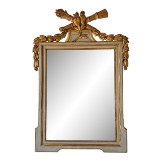 1960s Italian Hollywood Regency Carved Wood Gilt Wall Mirror With Neoclassical Crest For Sale