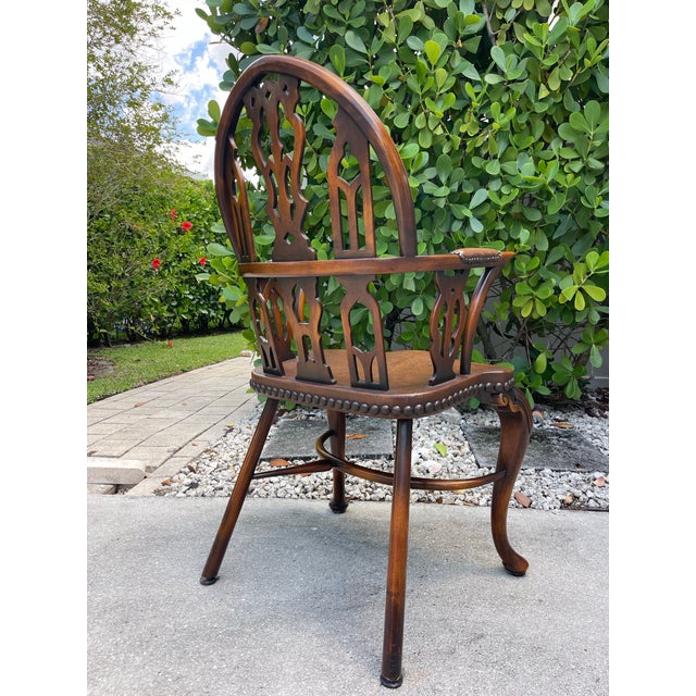 Late 20th Century Vintage Gothic Revival Windsor Armchair Attributed to Theodore Alexander For Sale - Image 5 of 14