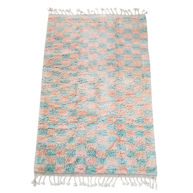 Pink Sage & Coral Checker Beni Ourain Moroccan Wool Rug - 9x12' For Sale - Image 8 of 8