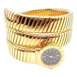 1990s Bulgari Tubogas Serpent Snake Yellow Gold Bracelet Wristwatch For Sale