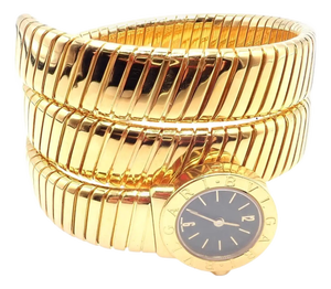 1990s Bulgari Tubogas Serpent Snake Yellow Gold Bracelet Wristwatch